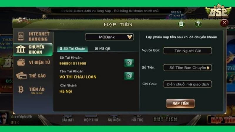 Hướng dẫn nạp tiền vào game bằng hình thức chuyển khoản