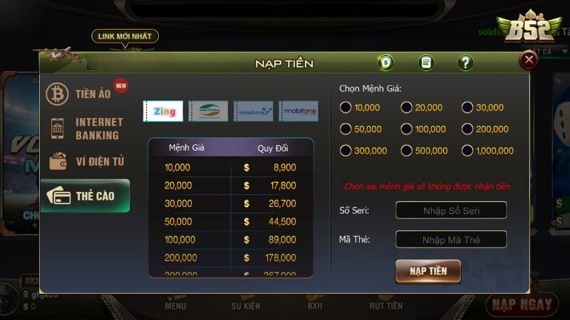 Các bước nạp tiền qua thẻ cào để giao dịch tiện lợi hơn